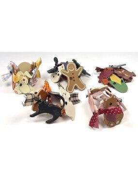 Set 5 Wooden Holiday Pillar CANDLE WREATHS Halloween Valentines Easter Christmas
